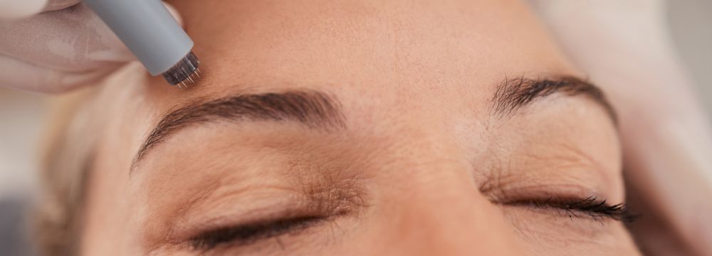 Woman having Microneedling procedure done to eyebrow 
